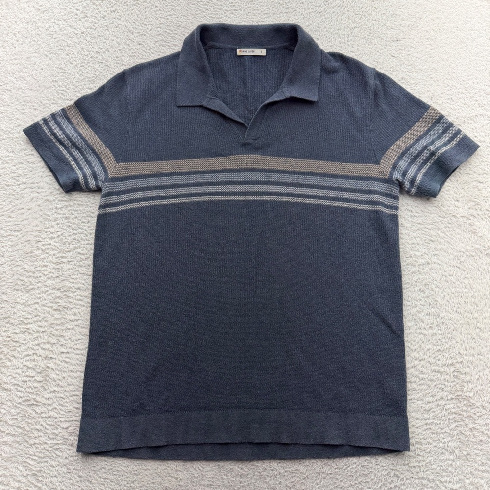 Marine Layer Mens Navy Blue Striped Merino Wool Blend Knit Polo Shirt 17871 S
